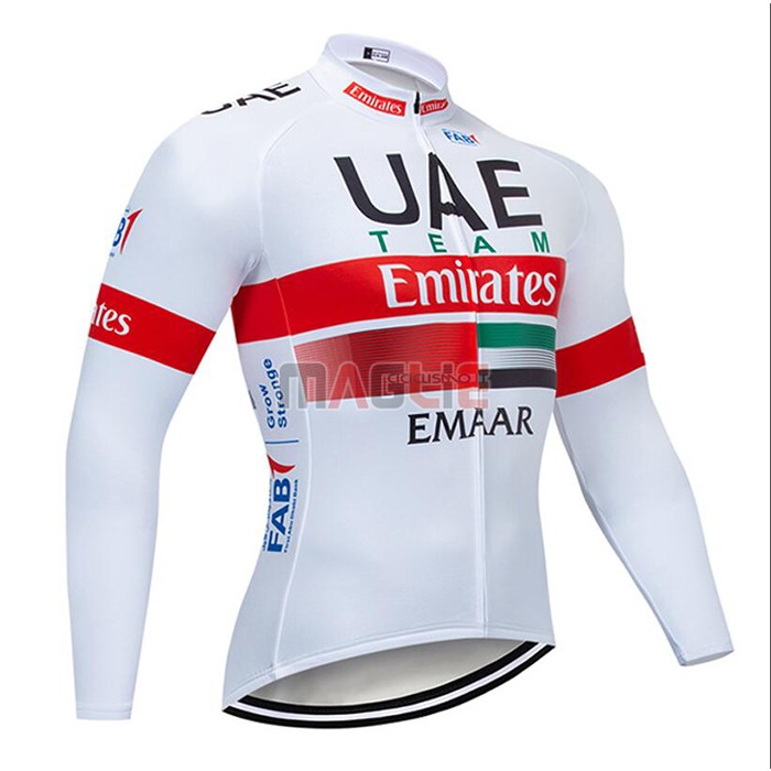 Maglia UAE Manica Lunga 2020 Bianco Rosso